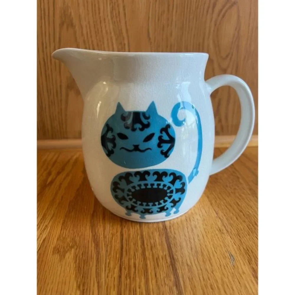 Arabia Finland‎ Scandinavian Mod Kitty Blue Cat Large Pitcher Vintage
